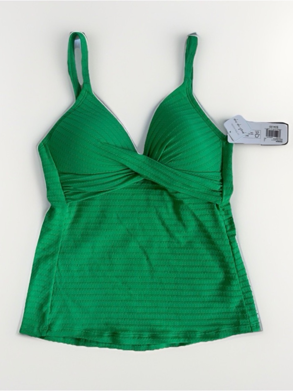 NWT Freshwater Green Textured Twist Front Tankini Swim Top Molded Cup Push Up S